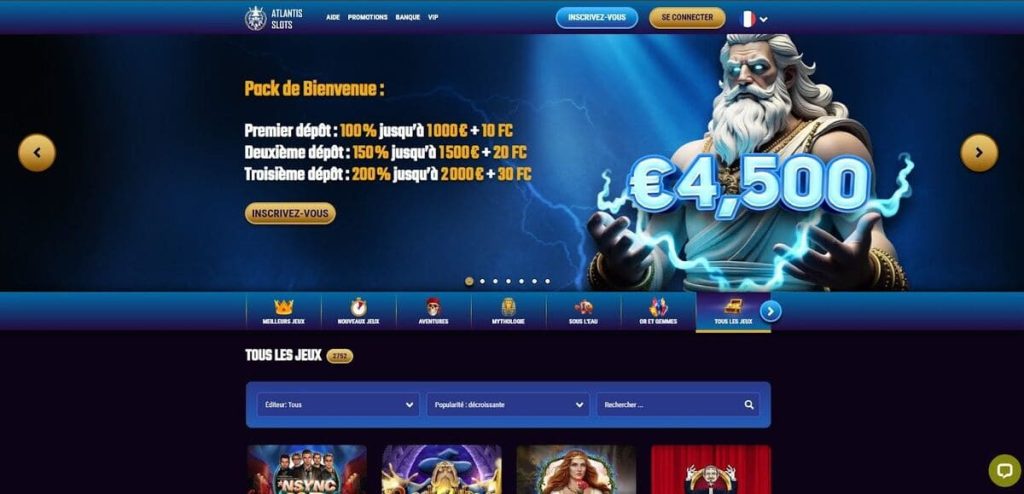Atlantis Slots Casino page accueil